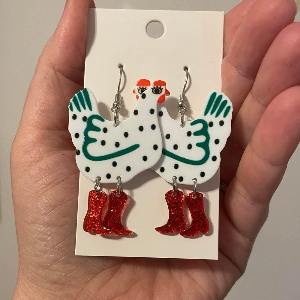Polkadot chicken earrings